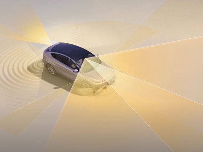 הדמייה של פעולת המצלמות והחיישנים לסיוע בנהיגה באקספנג G6